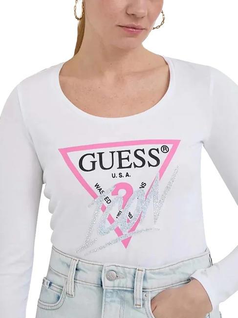 GUESS LS VN ICON T-shirt en coton à manches longues blanc pur - T-shirt