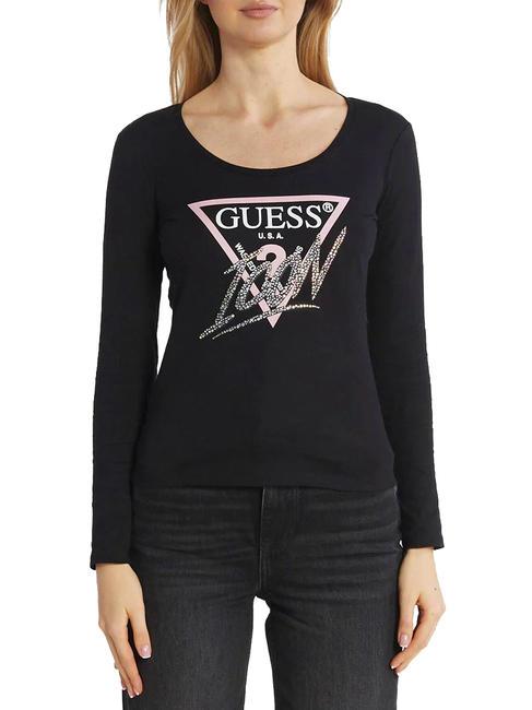 GUESS LS VN ICON T-shirt en coton à manches longues jetbla - T-shirt