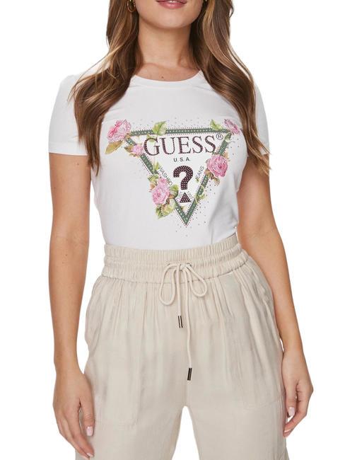 GUESS FLORAL TRIANGLE T-shirts blanc pur - T-shirt