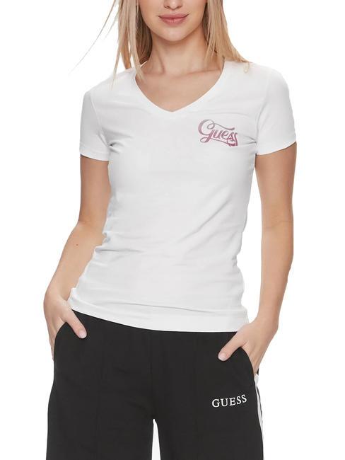 GUESS SS VN SHADED GLITTER T-shirt en coton extensible blanc pur - T-shirt