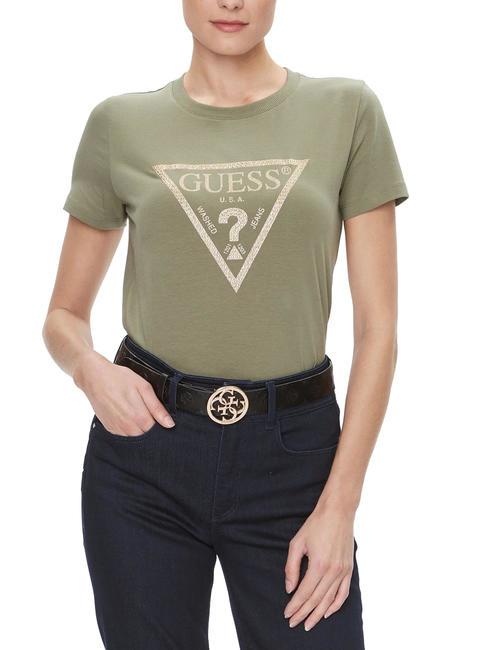 GUESS GOLD TRIANGLE T-shirts feuille de lichen vert - T-shirt