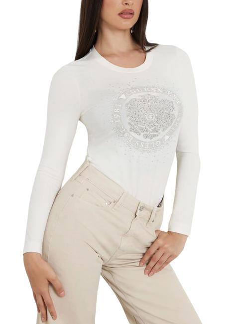 GUESS LS CN ROUND CAMELIA T-shirt à manches longues blanc pur - T-shirt