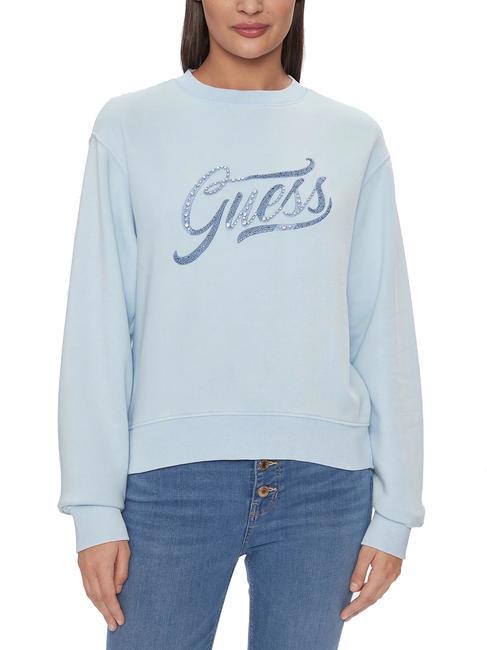 GUESS STONES LOGO Sweat col rond avec strass bleu fantaisiste acide - Sweat-shirts pour femmes