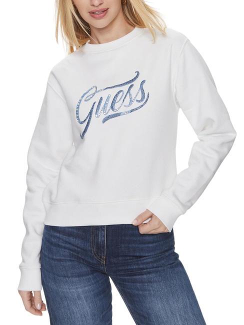 GUESS STONES LOGO Sweat col rond avec strass blanc pur - Sweat-shirts pour femmes