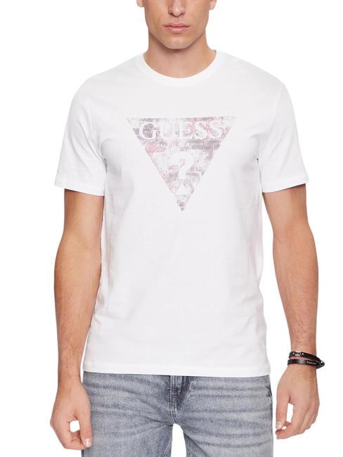 GUESS TRIANGLE GEL T-shirt en coton extensible blanc pur - T-shirt