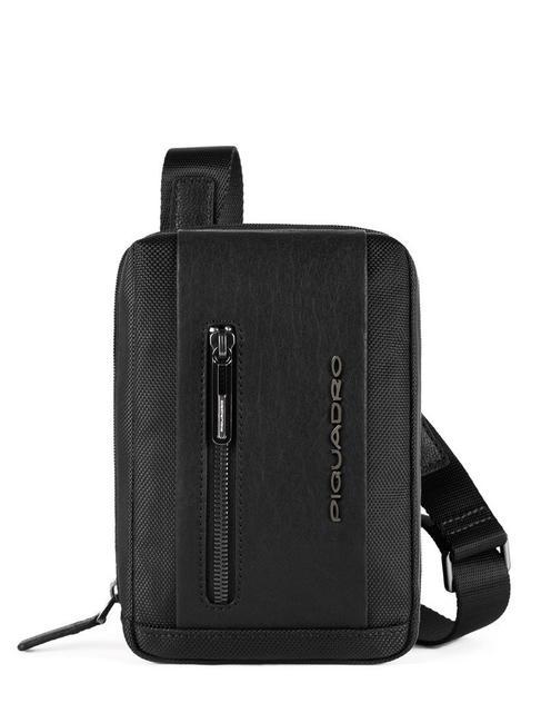 PIQUADRO BRIEF Mini sac en cuir et tissu noir - Sacs en Bandoulières pour Homme