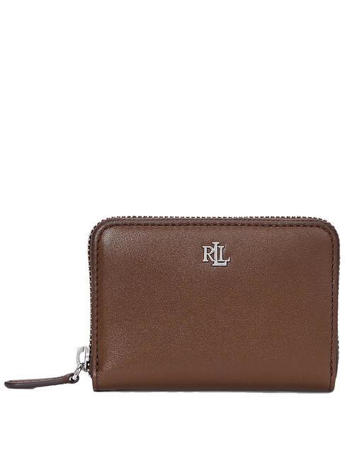 RALPH LAUREN RL LOGO Petit portefeuille zippé en cuir acajou foncé - Portefeuilles Femme