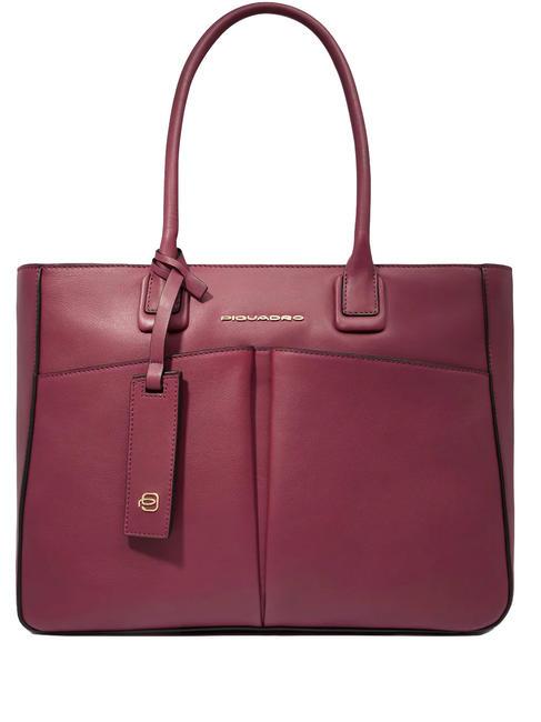 PIQUADRO ASHLEY Sacoche pour ordinateur portable 14", en cuir Bordeaux - Porte Documents Travail