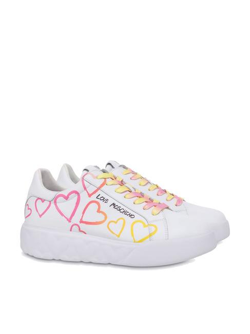 LOVE MOSCHINO HEART 45 Baskets en cuir blanc/fuchsia - Chaussures Femme