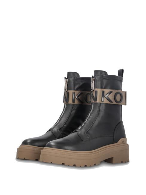 PINKO MIA Combat boots avec ruban stretch à logo limousine noire - Chaussures Femme