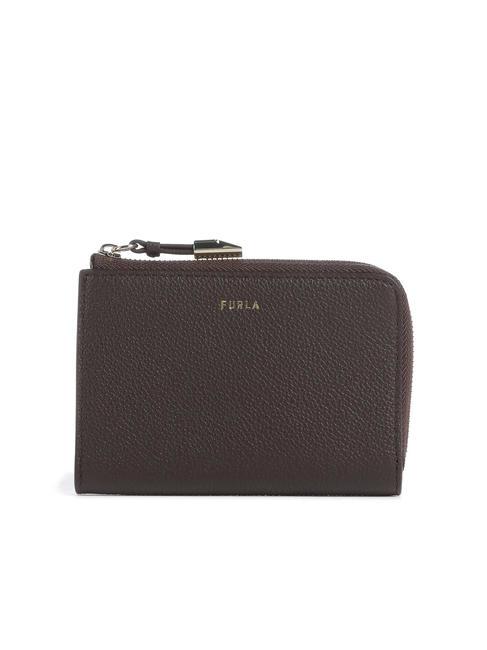 FURLA GOCCIA Porte-cartes en cuir avec zip chocolat - Portefeuilles Femme