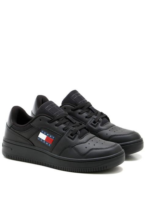 TOMMY HILFIGER TOMMY JEANS Retro Basket Essential Baskets en cuir NOIR - Chaussures Femme