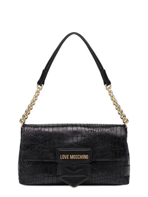 LOVE MOSCHINO SOFT CROCO Sac porté épaule à chaîne Noir - Sacs pour Femme