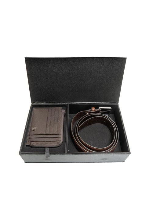 PIQUADRO BLACK SQUARE Gift Box Portefeuille + Ceinture en cuir MORO - Portefeuilles Homme