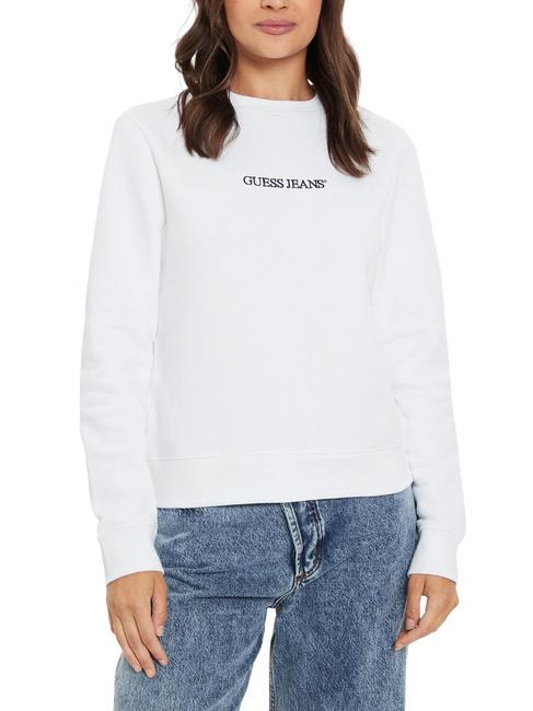 GUESS JEANS LOGO Sweat col rond coupe classique blanc pur - Sweat-shirts pour femmes