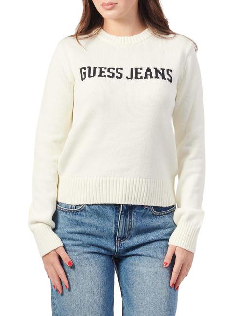 GUESS JEANS INTARSIA  Pull en coton blanc chaud - Chandails pour femmes