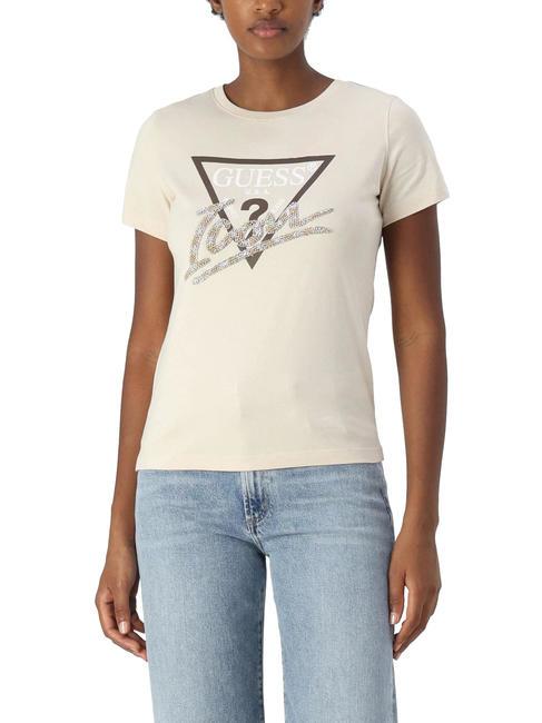 GUESS SS CN ICON  T-shirt en coton huître perlière - T-shirt