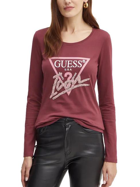 GUESS LS RN ICON  T-shirt en coton rose bordeaux - T-shirt