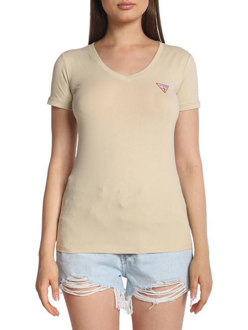 GUESS MINI TRIANGLE T-shirt col V huître perlière - T-shirt