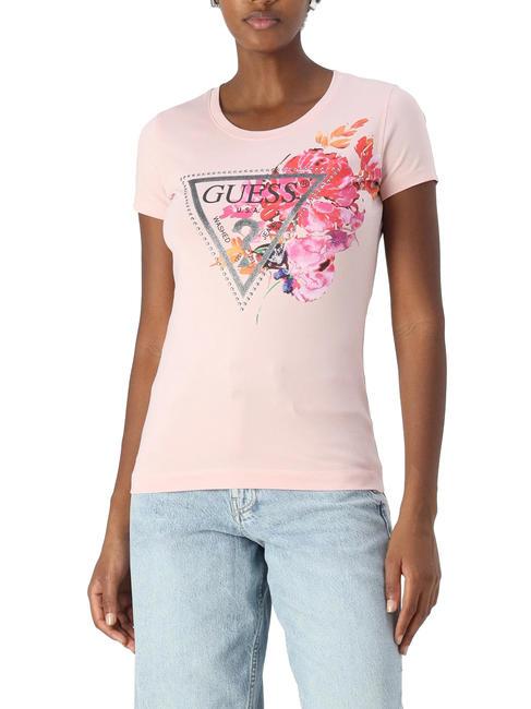 GUESS TRIANGLE PEONY T-shirt avec imprimé et clous roses roses - T-shirt