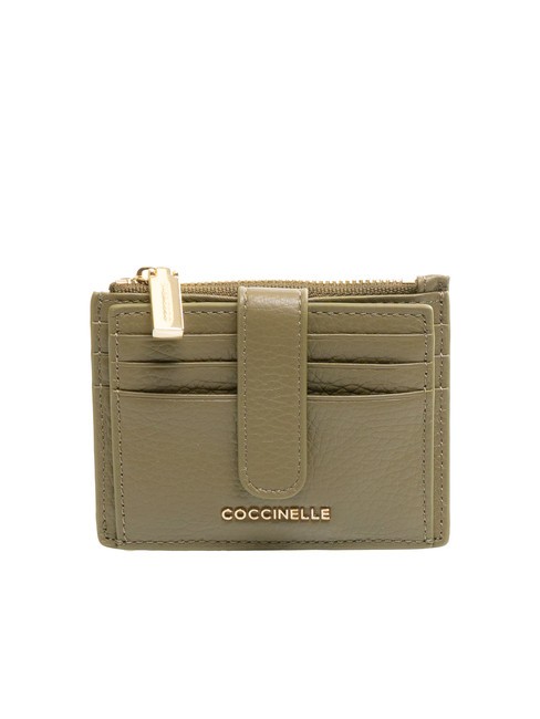 COCCINELLE METALLIC SOFT Portefeuille plat en cuir texturé vert laurier - Portefeuilles Femme