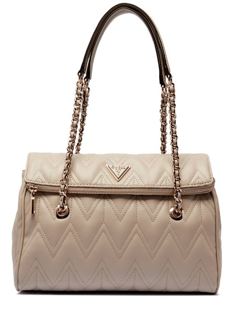 GUESS EDA 3 Sac bandoulière avec anses chaîne taupe - Sacs pour Femme