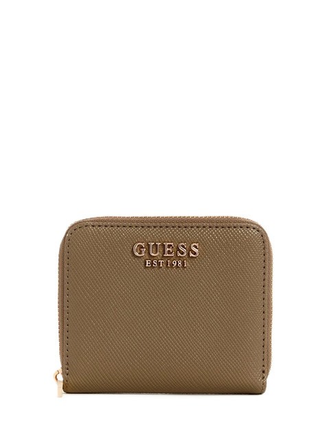 GUESS LAUREL  Petit portefeuille zippé autour taupe foncé - Portefeuilles Femme