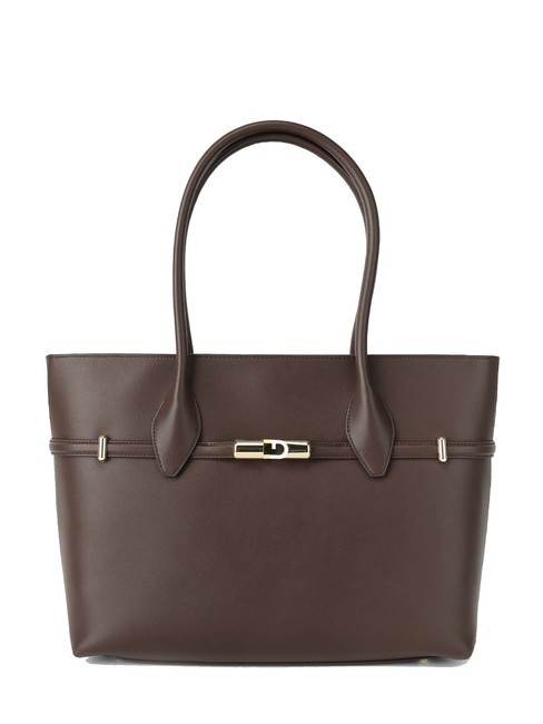 FURLA GOCCIA Sac cabas porté épaule en cuir chocolat - Sacs pour Femme