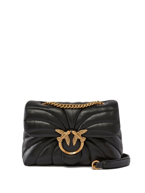 PINKO LOVE PUFF MINI Mini sac bandoulière en nappa noir-or antique - Sacs pour Femme