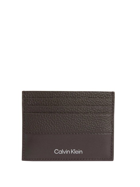 CALVIN KLEIN SUBTLE MIX Porte-cartes plat en cuir galet java marron et lisse - Portefeuilles Homme