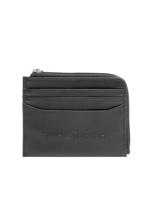 JOHN RICHMOND EMBOSSED LOGO Portefeuille plat en cuir avec zip noir - Portefeuilles Homme