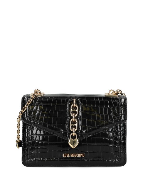 LOVE MOSCHINO CHAIN CROCO Sac bandoulière imprimé Noir - Sacs pour Femme