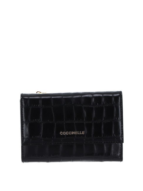 COCCINELLE METALLIC CROCO SHINY Porte-feuille en cuire Noir - Portefeuilles Femme