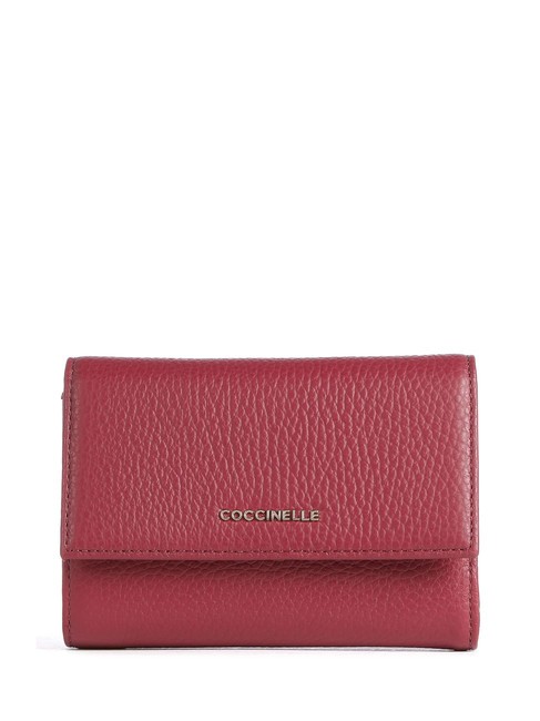 COCCINELLE METALLIC SOFT Portefeuille à deux volets en cuir martelé rouge grenat - Portefeuilles Femme