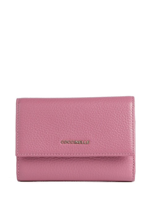 COCCINELLE METALLIC SOFT Portefeuille à deux volets en cuir martelé pulpe rose - Portefeuilles Femme