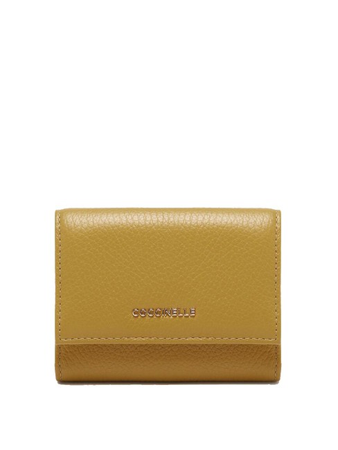 COCCINELLE METALLIC SOFT Petit portefeuille en cuir texturé Citronnelle - Portefeuilles Femme