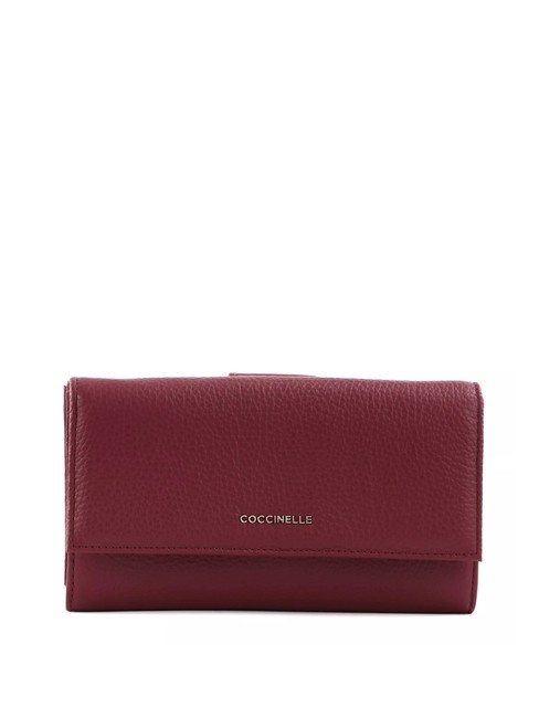 COCCINELLE METALLIC SOFT Grand portefeuille en cuir rouge grenat - Portefeuilles Femme