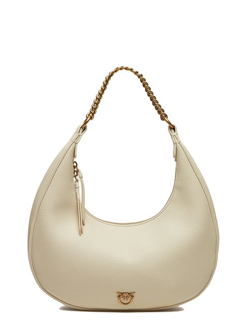 PINKO BRIOSCHE Sac porté épaule en cuir Crescent blanc de soie-or antique - Sacs pour Femme