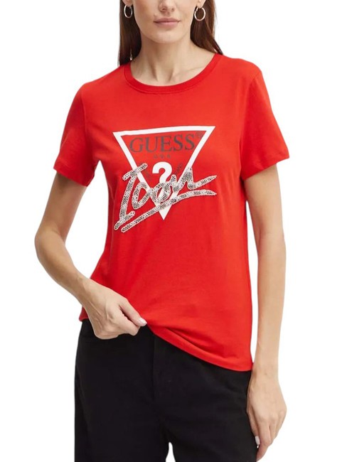 GUESS SS CN ICON  T-shirt en coton délicieux rouge - T-shirt