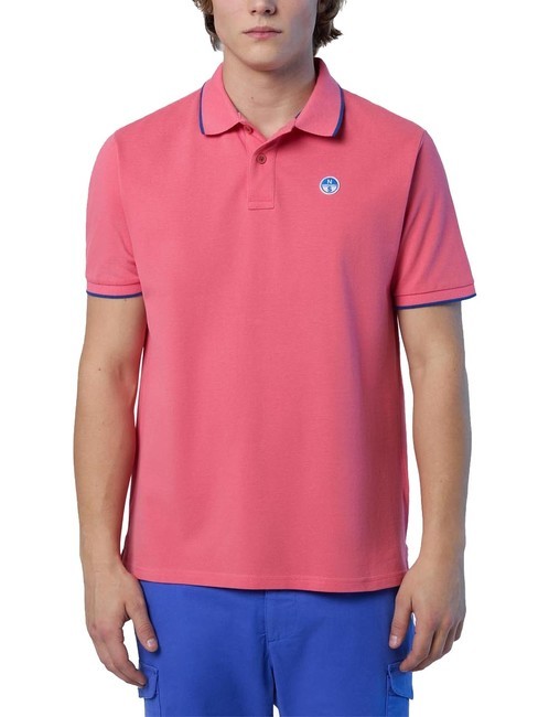 NORTH SAILS COLLAR STRIPED Polo à manches courtes en coton corail calypso - chemise polo