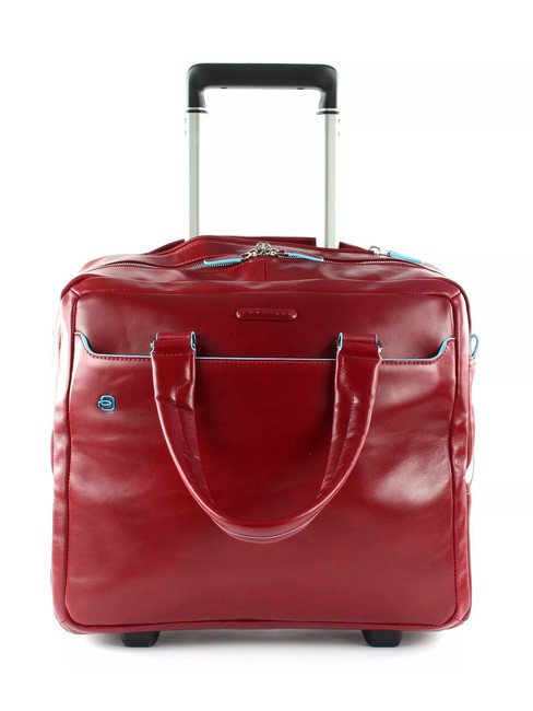 PIQUADRO BLUE SQUARE Trolley pilote en cuir, support PC 15,6" ROUGE - Pilot case et Sacs ordinateur à roulettes