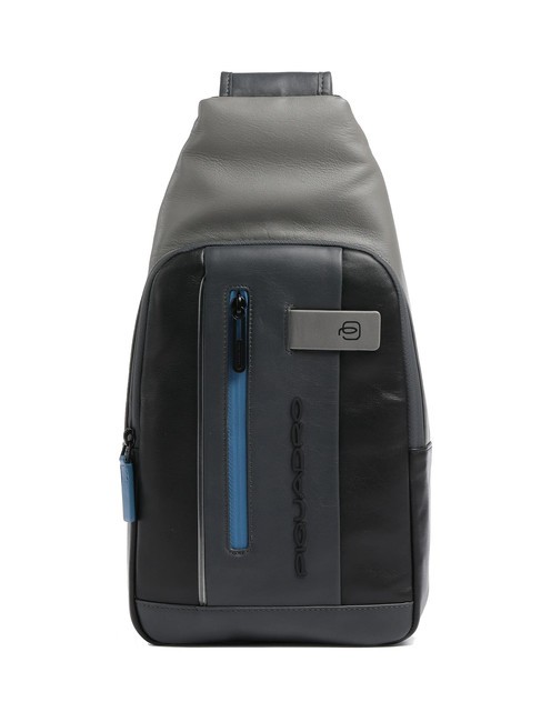 PIQUADRO URBAN  Sac à dos asymétrique en cuir gris noir - Sacs à dos pour ordinateur portable