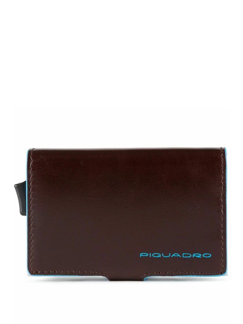 PIQUADRO BLUE SQUARE Porte-cartes en cuir et métal ACAJOU - Portefeuilles Homme