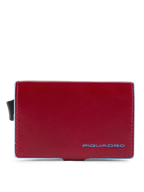 PIQUADRO BLUE SQUARE Porte-cartes en cuir et métal ROUGE - Portefeuilles Homme