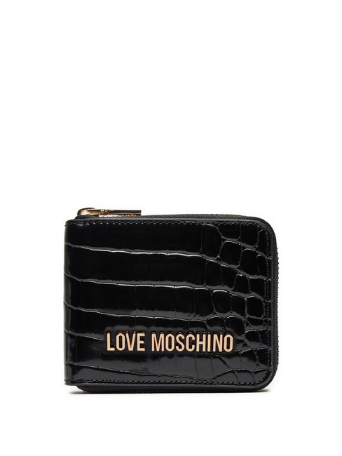 LOVE MOSCHINO SHINY CROCO Petit portefeuille zippé autour Noir - Portefeuilles Femme