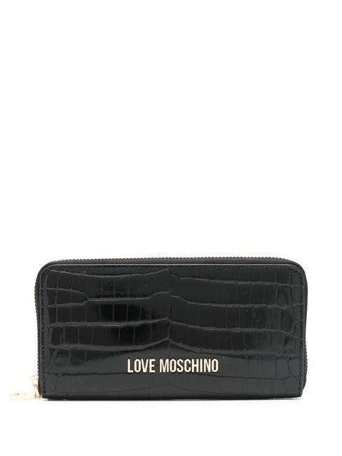 LOVE MOSCHINO SHINY CROCO Grand portefeuille zippé autour Noir - Portefeuilles Femme