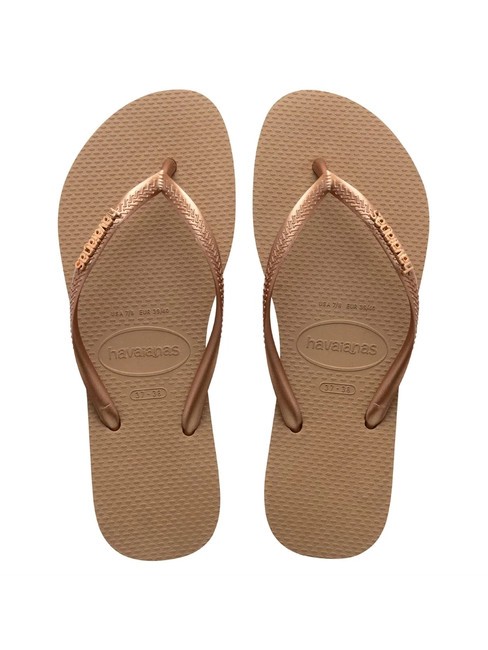 HAVAIANAS SLIM LOGO Tongs rose / or - Chaussures Femme