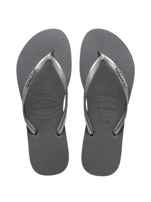 HAVAIANAS SLIM LOGO Tongs acier / gris - Chaussures Femme