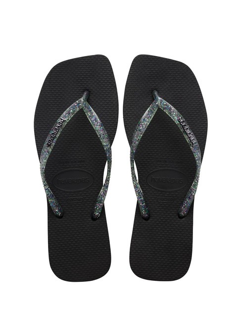 HAVAIANAS SQUARE LOGO Tongs noir/argent - Chaussures Femme