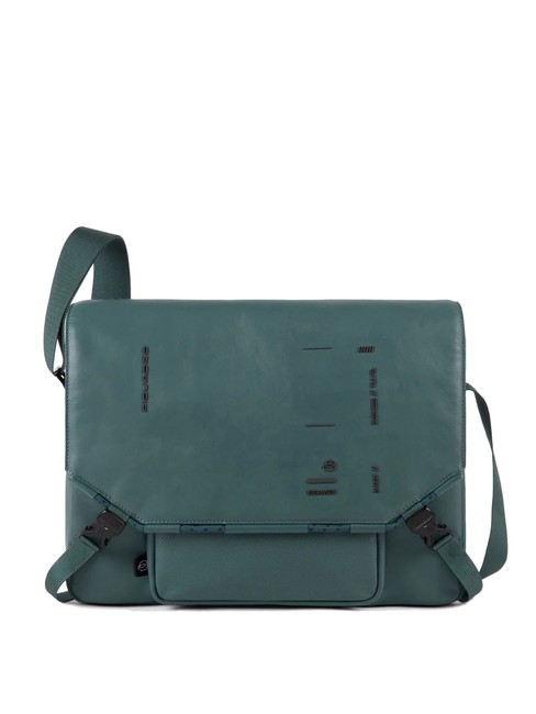 PIQUADRO KYOTO  Messenger pour PC 14", en cuir VERT - Porte Documents Travail